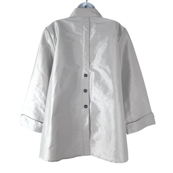 IC Collection Button Front Blouse Shirt 2XL Silver Cuffed Polyester TP-3463 - Picture 8 of 13